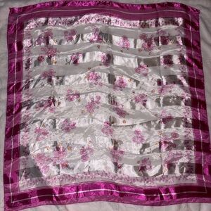 Pink and White Floral Silk Scarf Wrap